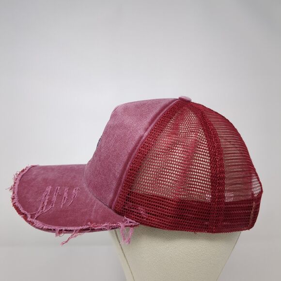 Heck Fora Snapback Trucker Hat Red One Size Adjustable Distressed Mesh Back - Picture 3 of 8